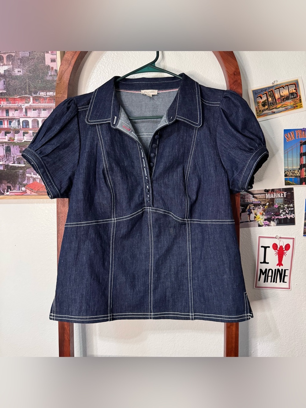 Anthropologie Pilcro Denim Puff Sleeve Top - Picture 3 of 7